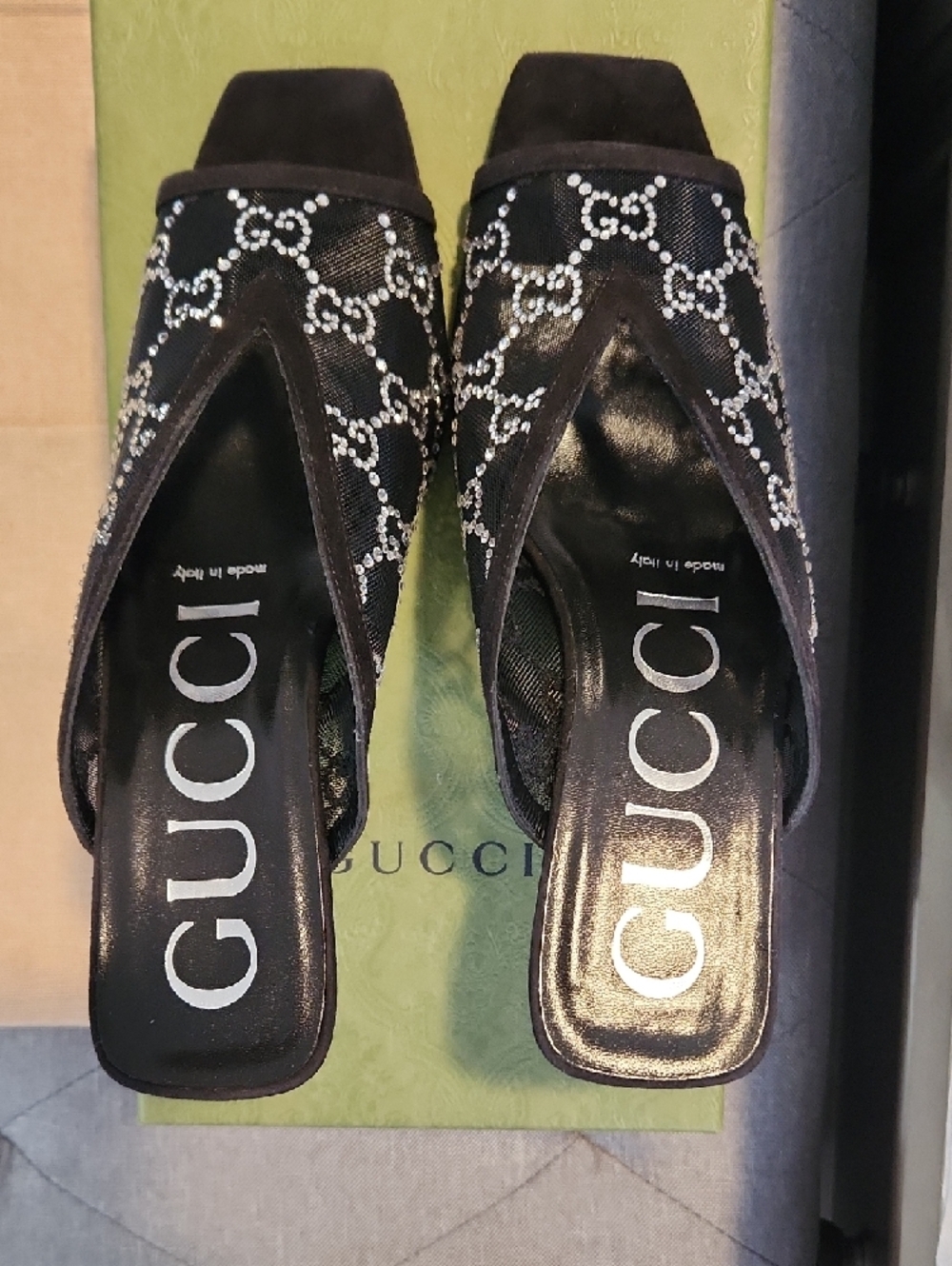 Gucci Black Crystal-Patterned Open-Toe Heels - Picture 9 of 13